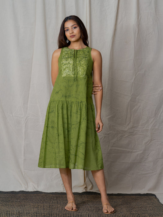 Batik dress detailed with Blossom yoke and front tie