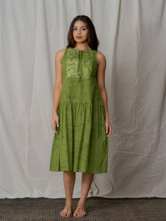 Batik dress detailed with Blossom yoke and front tie