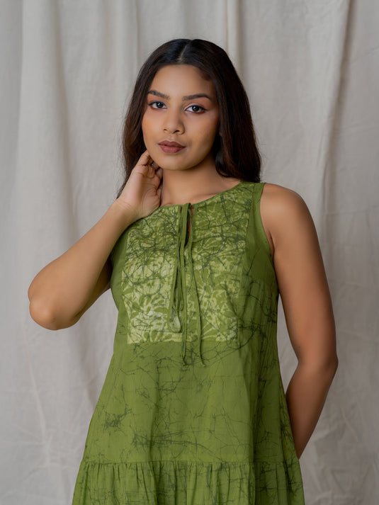 Batik dress detailed with Blossom yoke and front tie