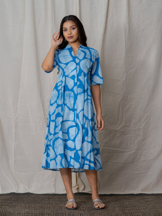 Fit and flare batik midi dress