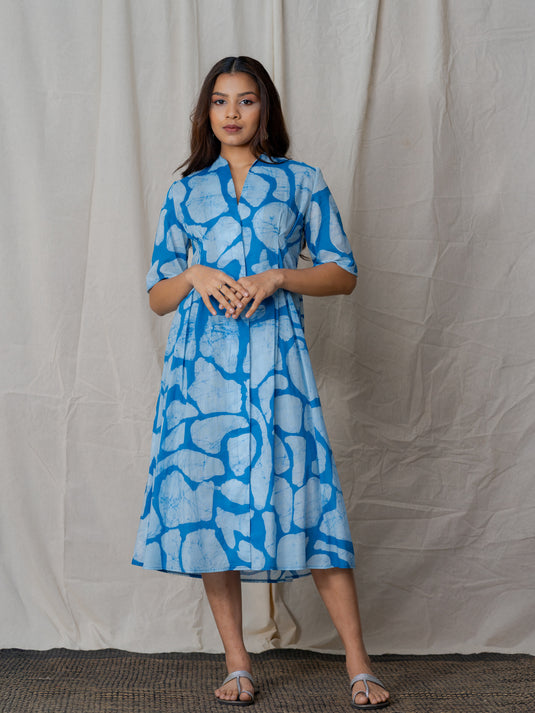 Fit and flare batik midi dress