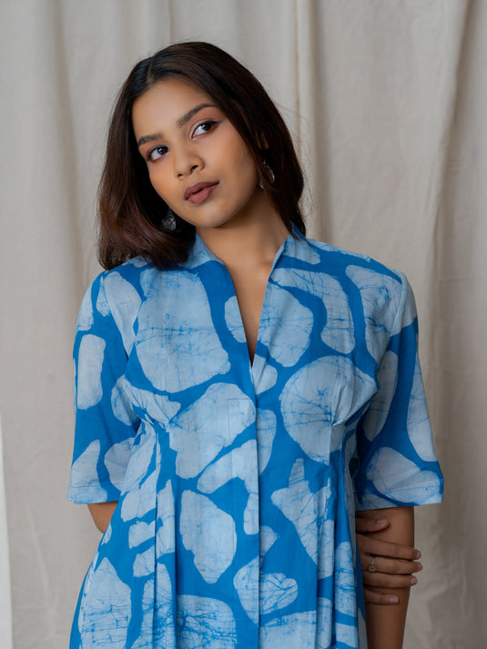 Fit and flare batik midi dress