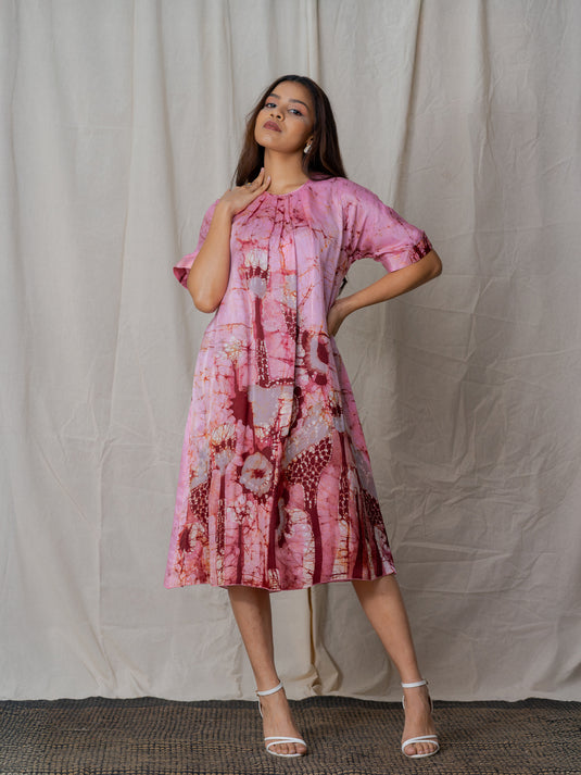 Round neck floral batik midi dress