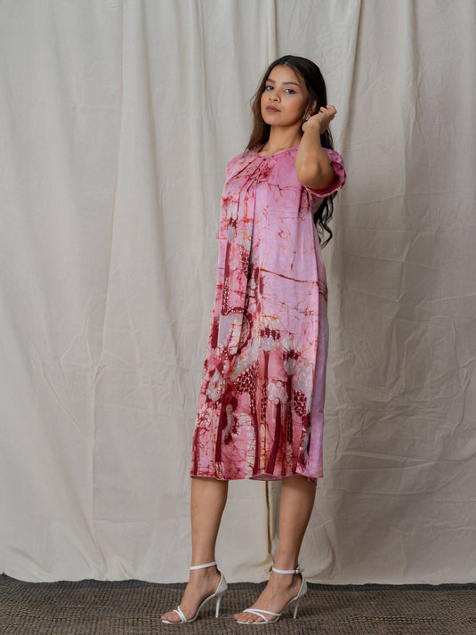 Round neck floral batik midi dress