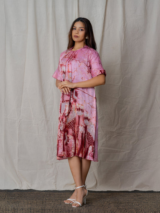 Round neck floral batik midi dress