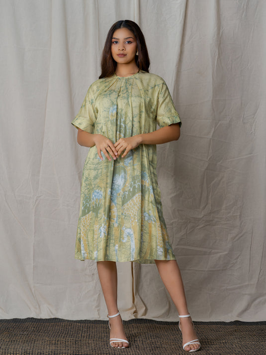 Round neck floral batik midi dress