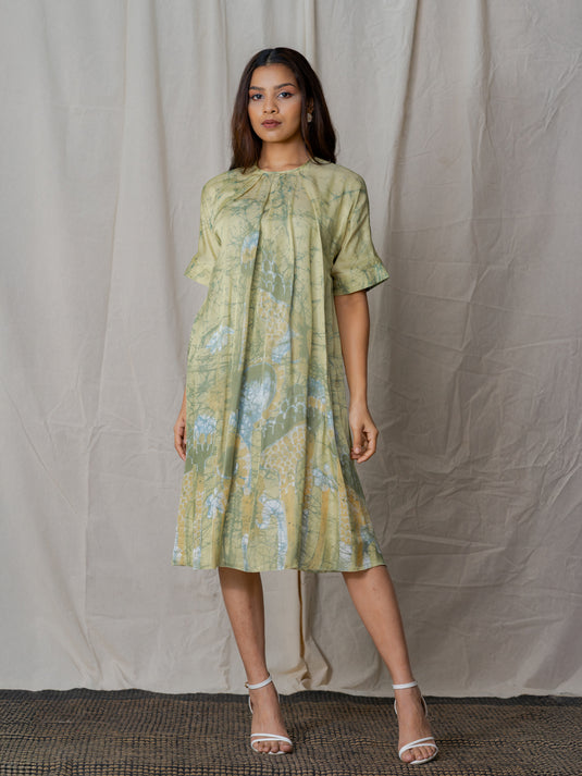 Round neck floral batik midi dress