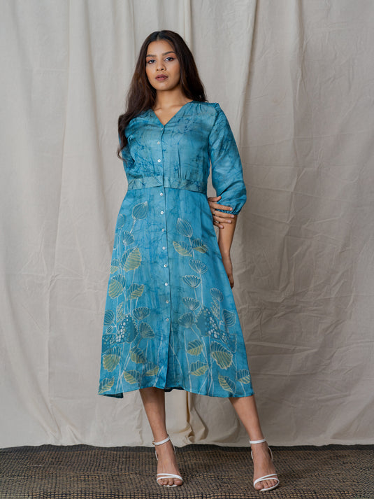 V- neck button down batik dress