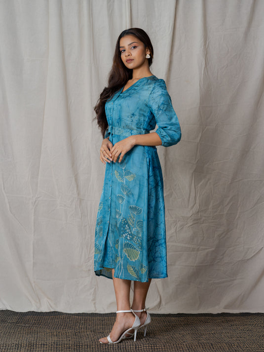 V- neck button down batik dress
