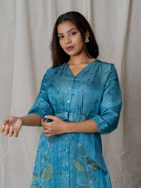 V- neck button down batik dress