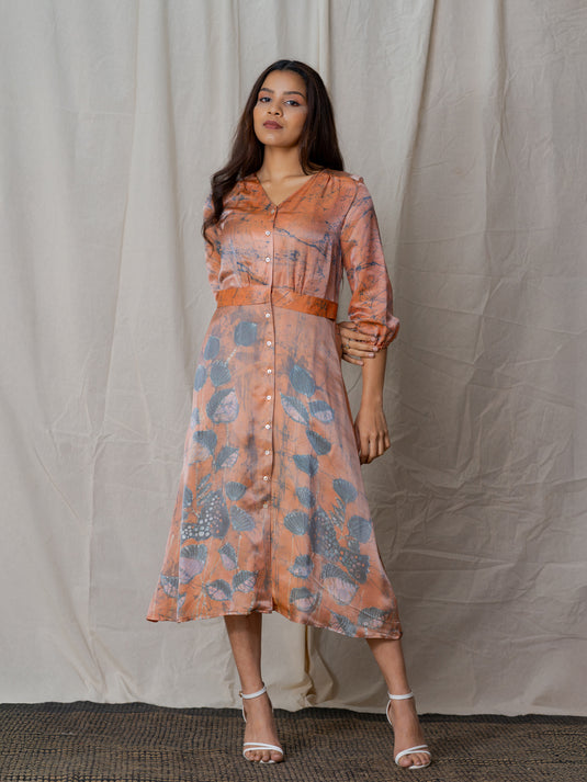 V- neck button down batik dress