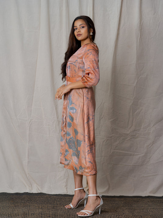 V- neck button down batik dress