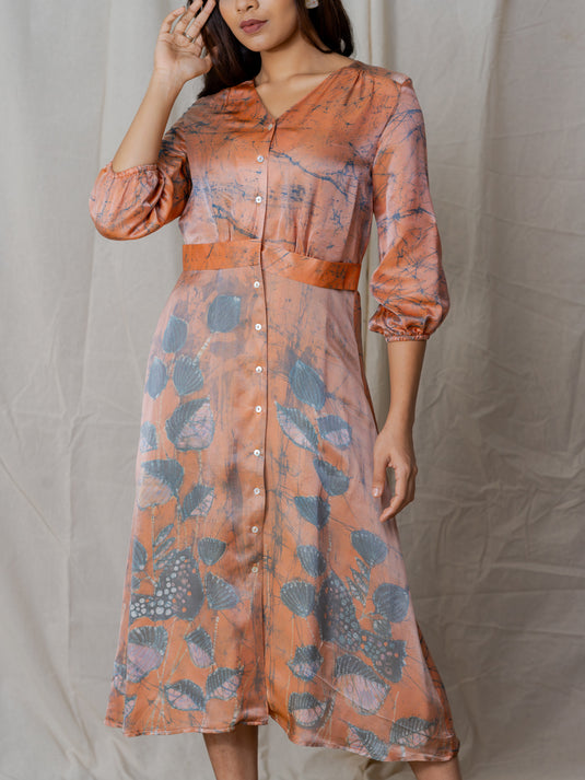 V- neck button down batik dress