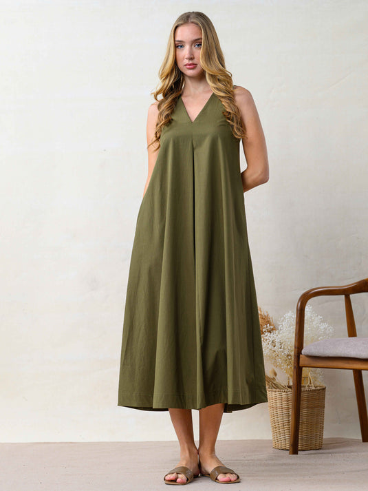 V neck trapeze maxi dresss