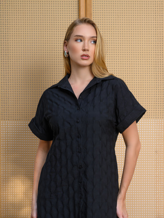 Kimono sleeve button down shirt dress