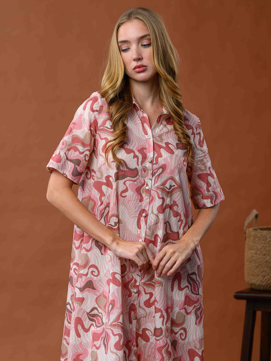 Printed midi dress with collar