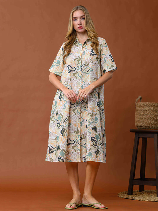Printed midi dress with collar