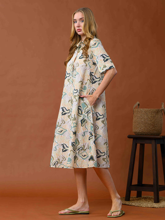 Printed midi dress with collar