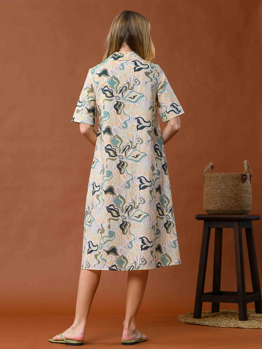 Printed midi dress with collar