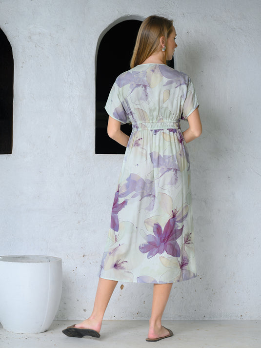 Kimono sleeve printed midi dress