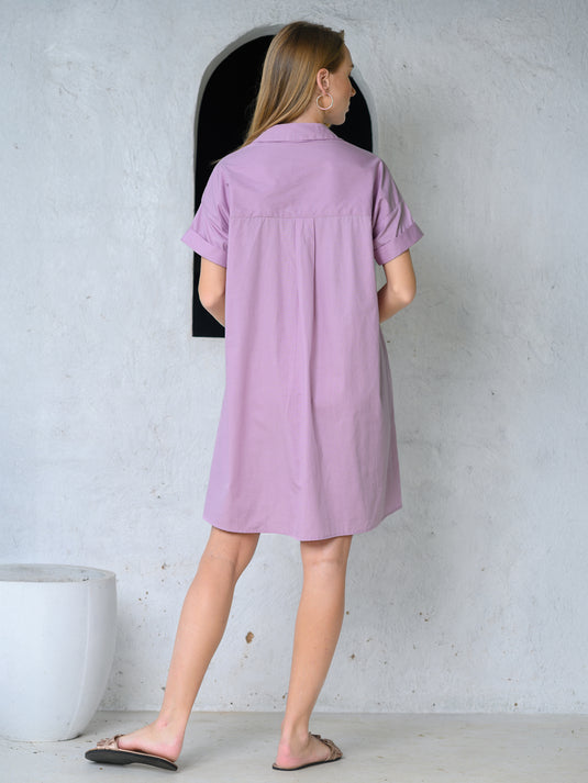 Button down dress with self fabric tie