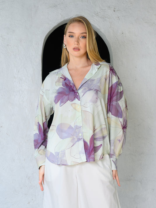 Printed drop shoulder blouse