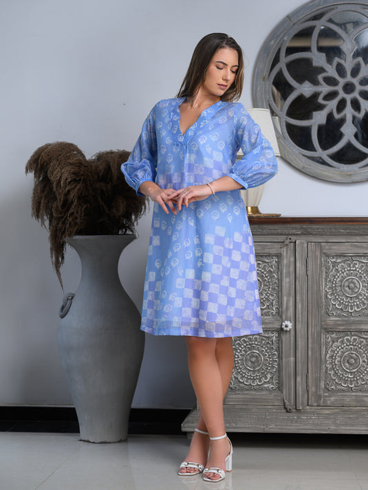 V-neck batik midi dress