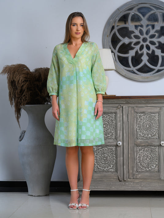 V-neck batik midi dress