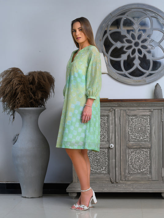 V-neck batik midi dress