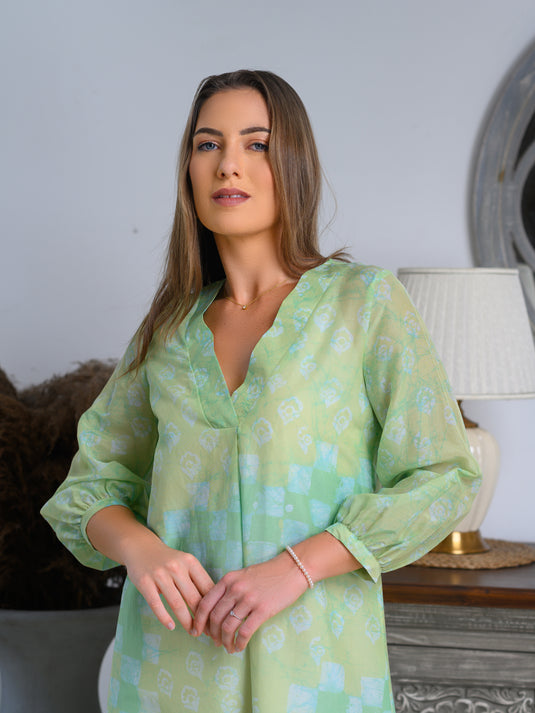 V-neck batik midi dress