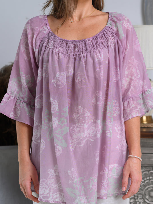 Elasticated neckline detailed flared top