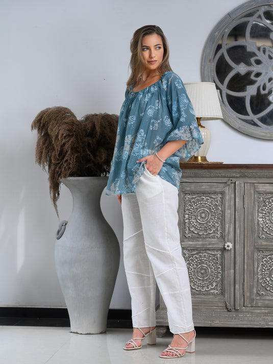 Elasticated neckline detailed flared top