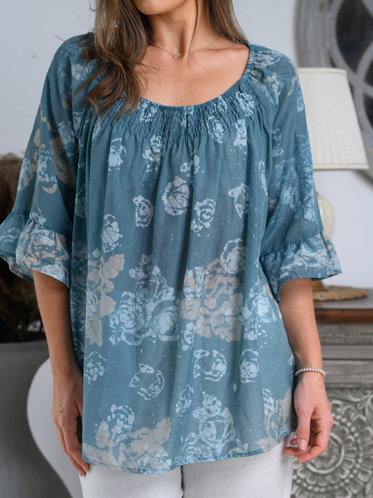 Elasticated neckline detailed flared top