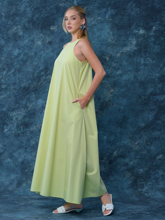 Sleeveless Round neck Trapeze maxi Dress