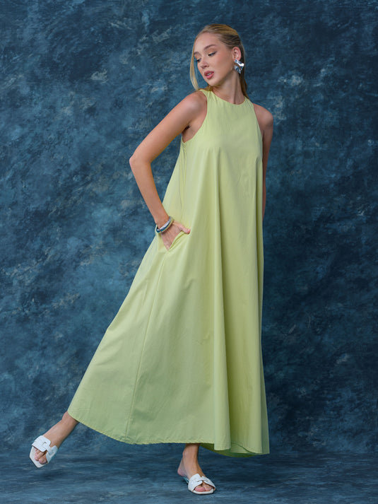 Sleeveless Round neck Trapeze maxi Dress