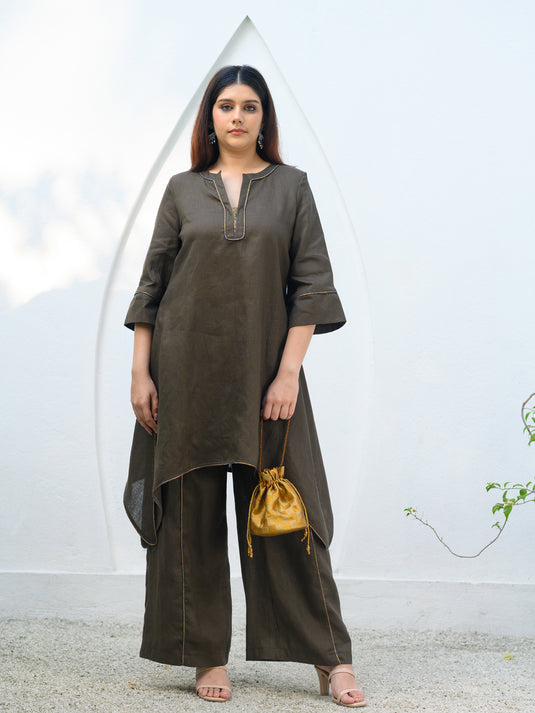 Premium linen elasticated waist pant with contrast piping detail