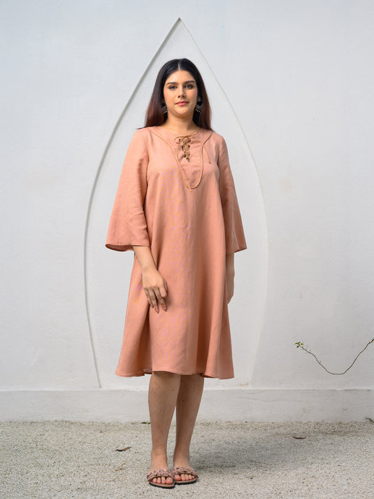Premium linen dress with criss cross front