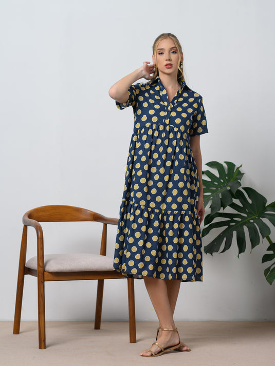 Printed tired panel dress