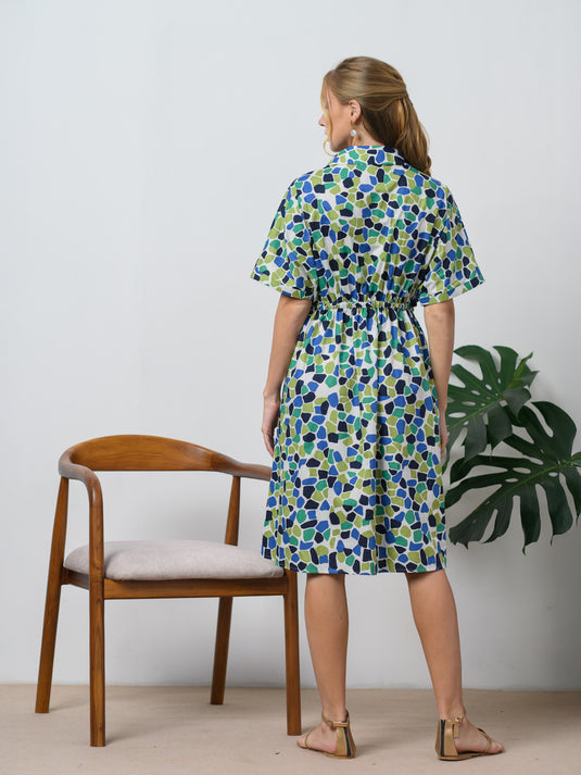 Printed dress with shirred waist