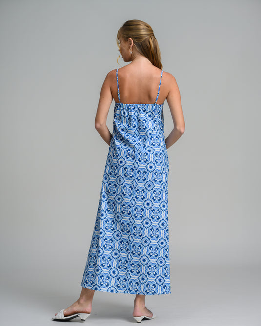 Bead detail printed strappy maxi dress
