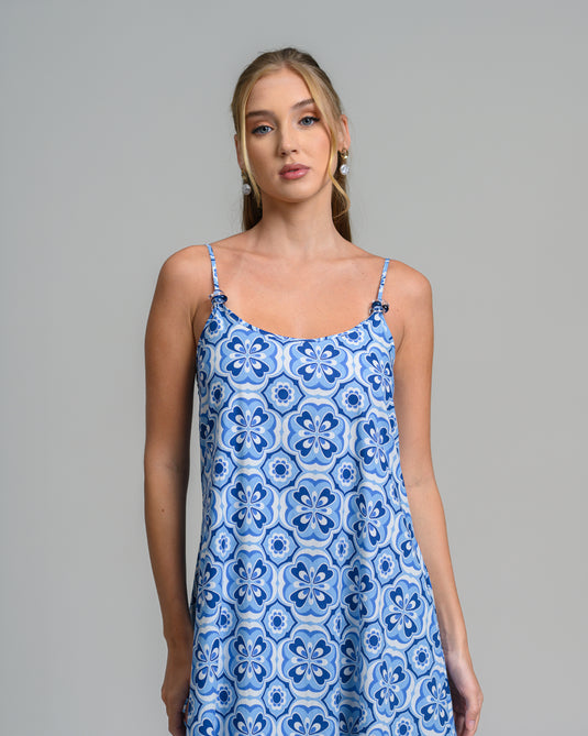 Bead detail printed strappy maxi dress