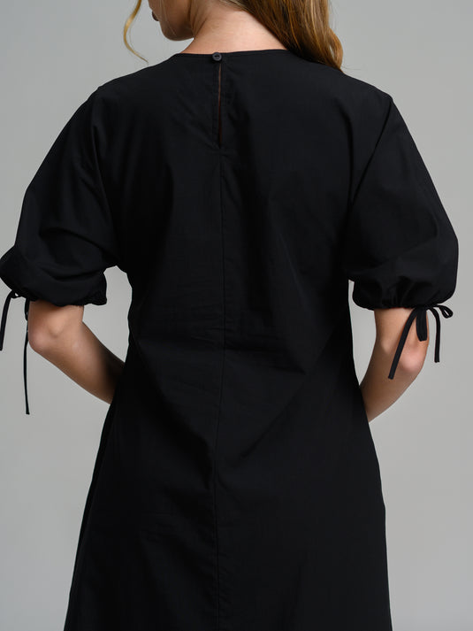 Midi dress with drawcord puff sleeve