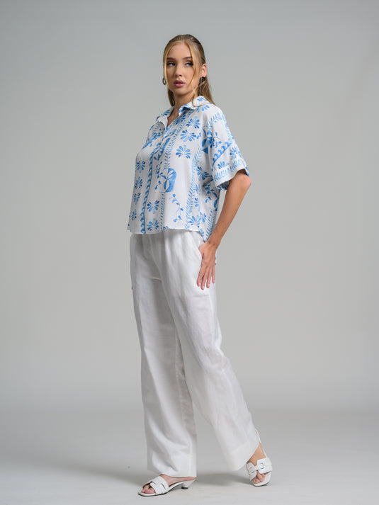 Printed kimono sleeve blouse