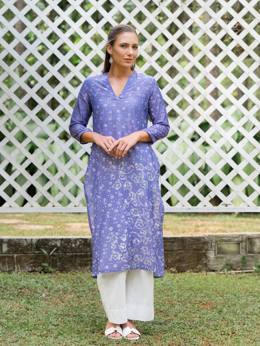 Batik v-neck long basic kurtha top