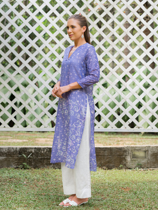 Batik v-neck long basic kurtha top