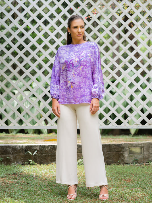 Batik round neck silk top