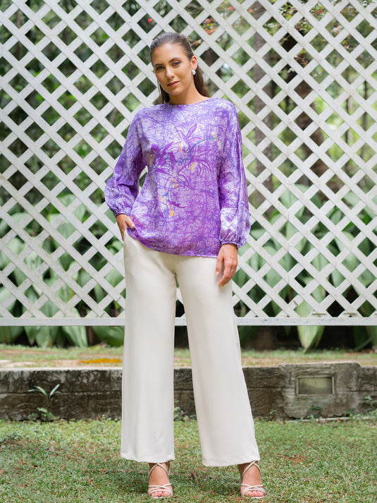 Batik round neck silk top