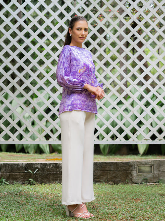 Batik round neck silk top