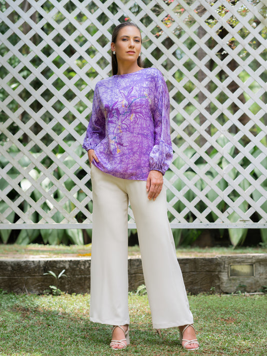 Batik round neck silk top