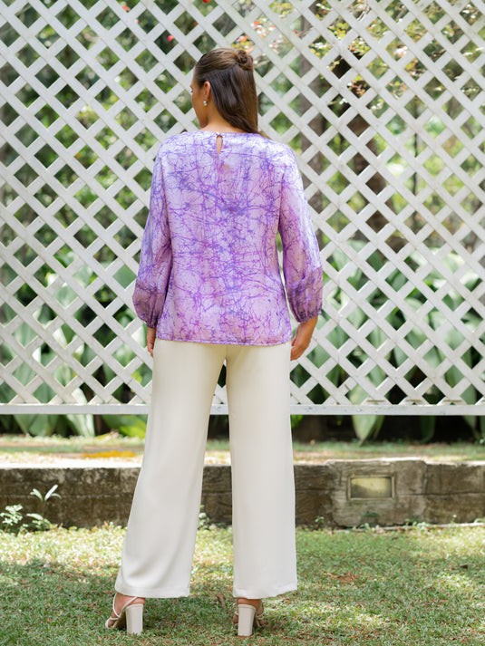 Batik round neck silk top